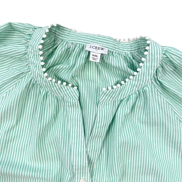 J. Crew light green stripe peasant top blouse full sleeves embroidery XXL plus - Picture 3 of 16